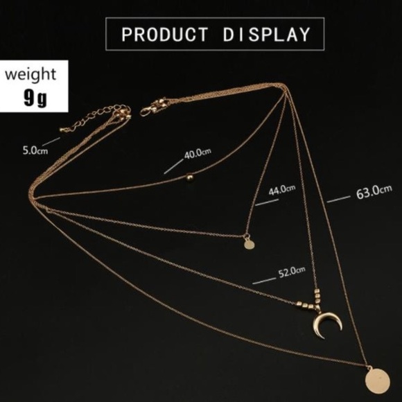 Gold Multi Layered Moon Pendant Necklace - Picture 4 of 4